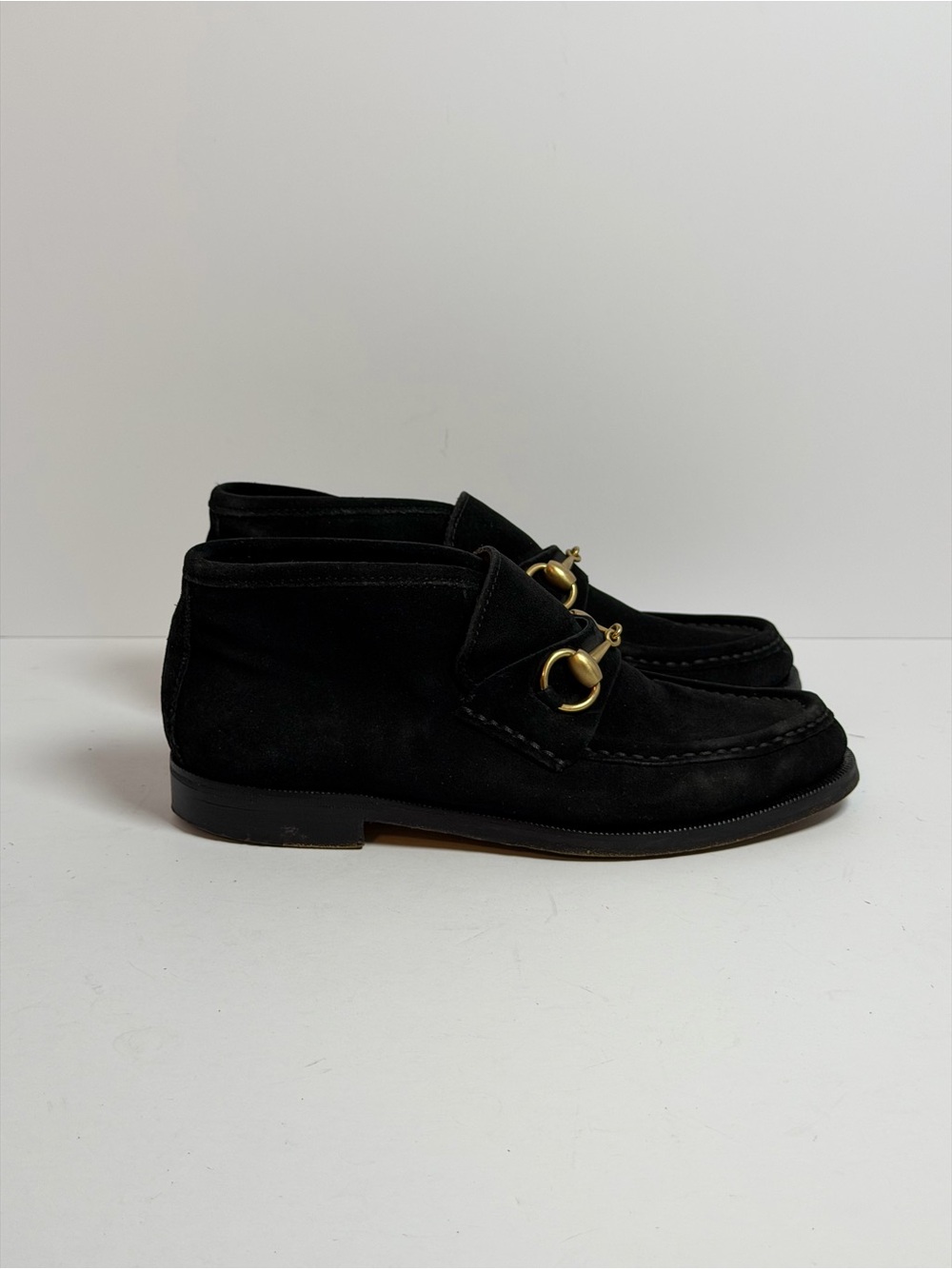 Gucci Horsebit Black Suede Ankle Loafer Boots Size 35.5